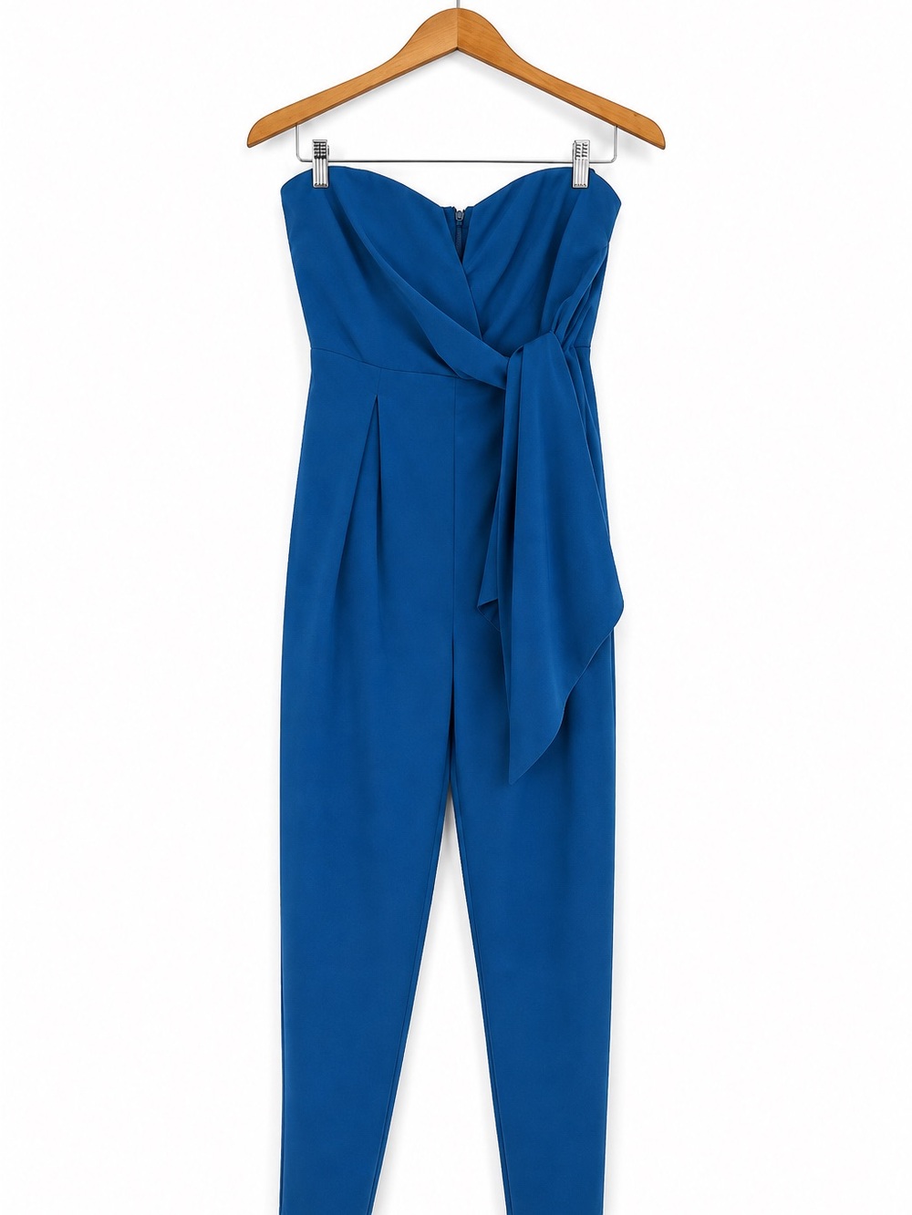 Dance & Marvel Strapless Cobalt Blue Jumpsuit with Draped Waist Tie